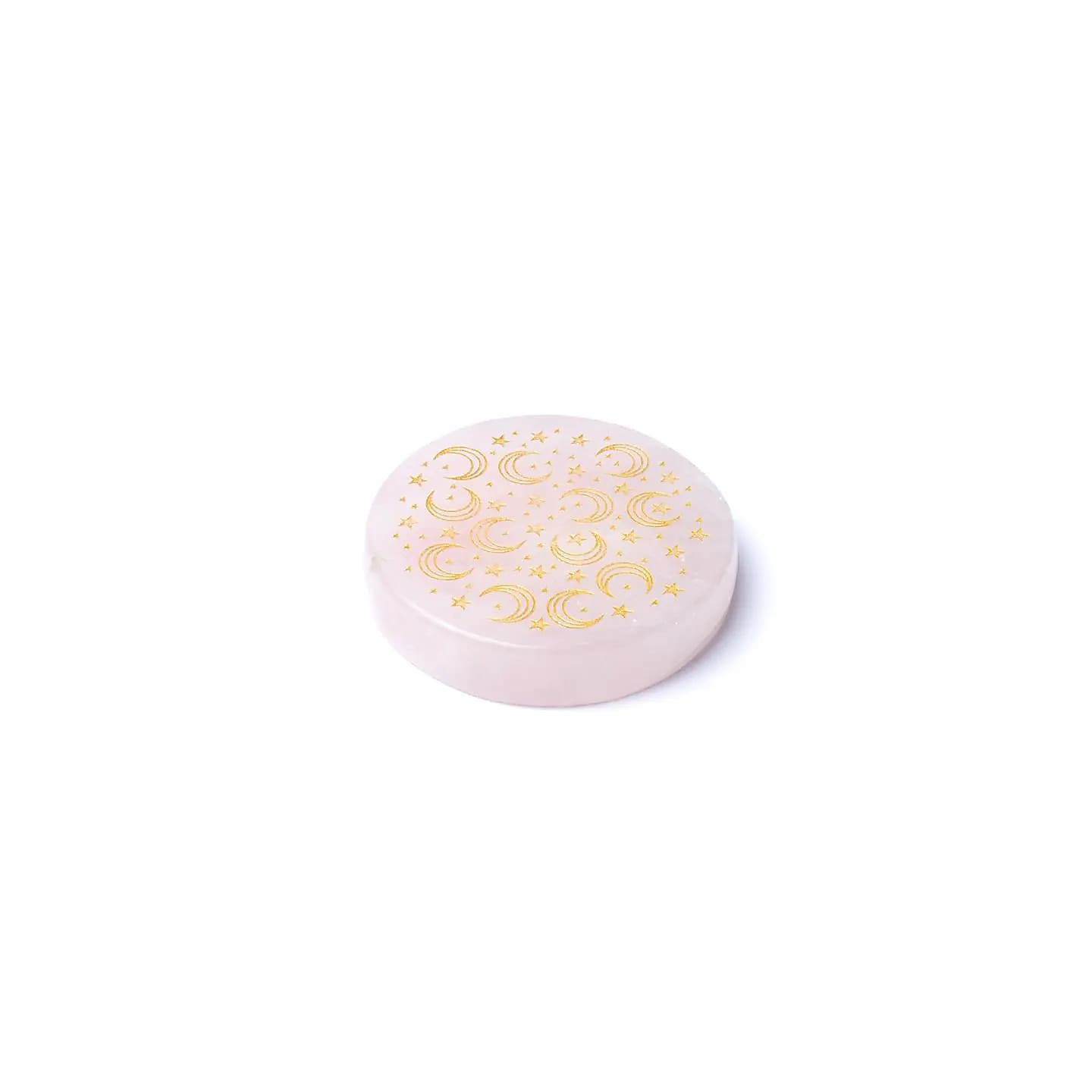 Disque minéral gravé quartz rose lunes et étoiles | Pieralune
