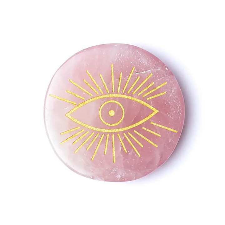Disque minéral gravé en quartz rose œil qui voit tout | Pieralune