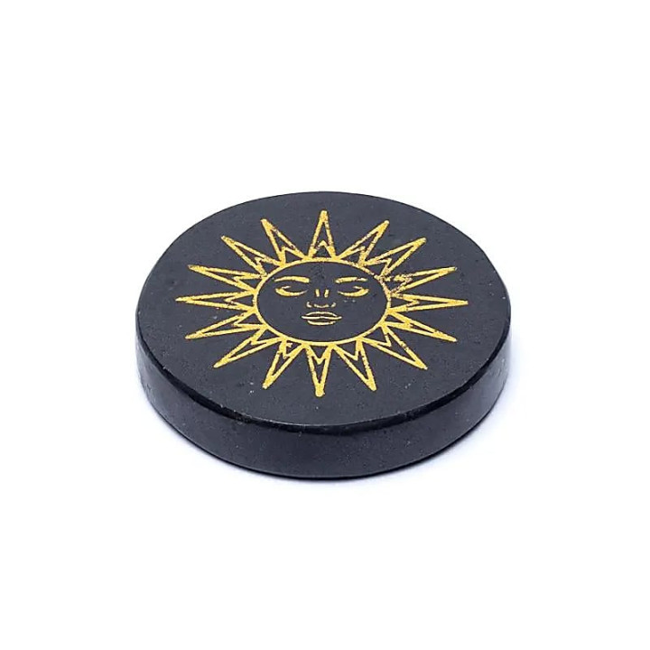 Disque minéral gravé tourmaline noire Soleil | Pieralune