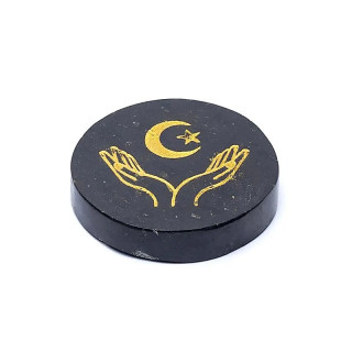 Disque minéral gravé tourmaline noire mains, lune et ét... | Pieralune