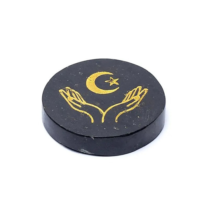Disque minéral gravé tourmaline noire mains, lune et ét... | Pieralune