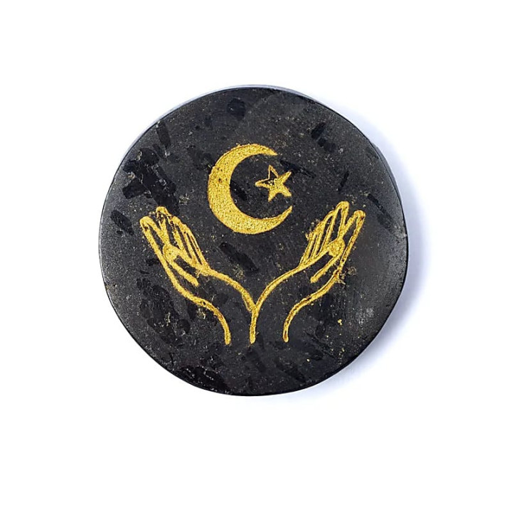 Disque minéral gravé tourmaline noire mains, lune et ét... | Pieralune