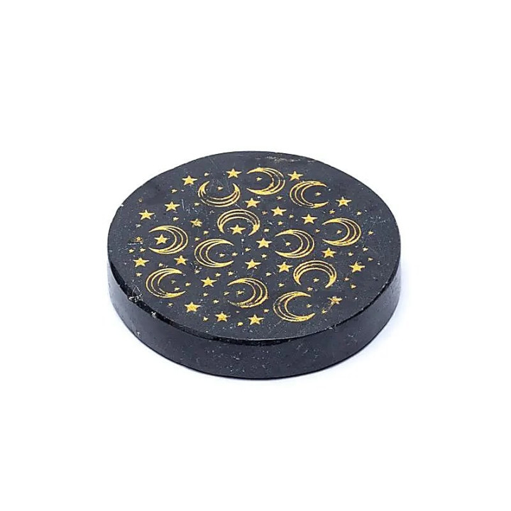 Disque minéral gravé tourmaline noire lunes et étoiles | Pieralune