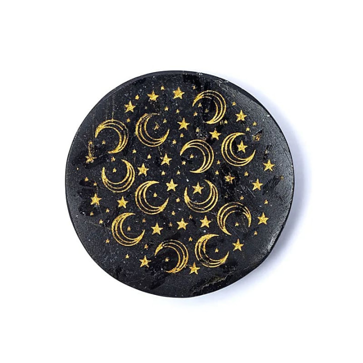 Disque minéral gravé tourmaline noire lunes et étoiles | Pieralune