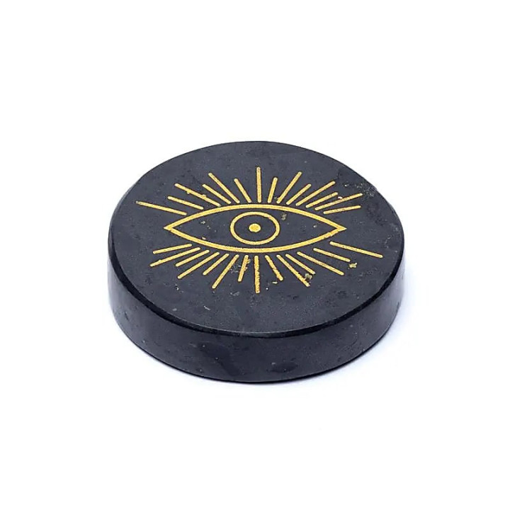 Disque minéral gravé tourmaline noire oeil qui voit tout | Pieralune