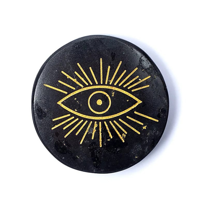 Disque minéral gravé tourmaline noire oeil qui voit tout | Pieralune