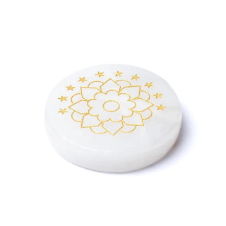 Disque minéral gravé en cristal de roche lotus | Pieralune