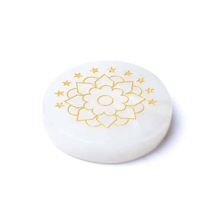 Disque minéral gravé en cristal de roche lotus | Pieralune