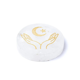 Disque minéral gravé cristal de roche mains, lune et ét... | Pieralune