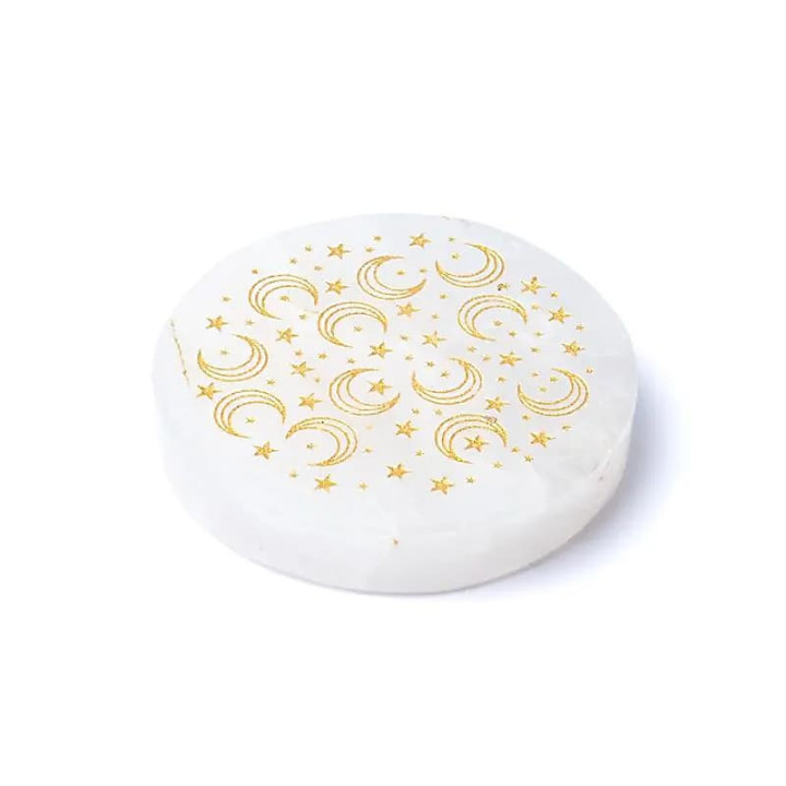 Disque minéral gravé en cristal de roche lunes et étoiles | Pieralune