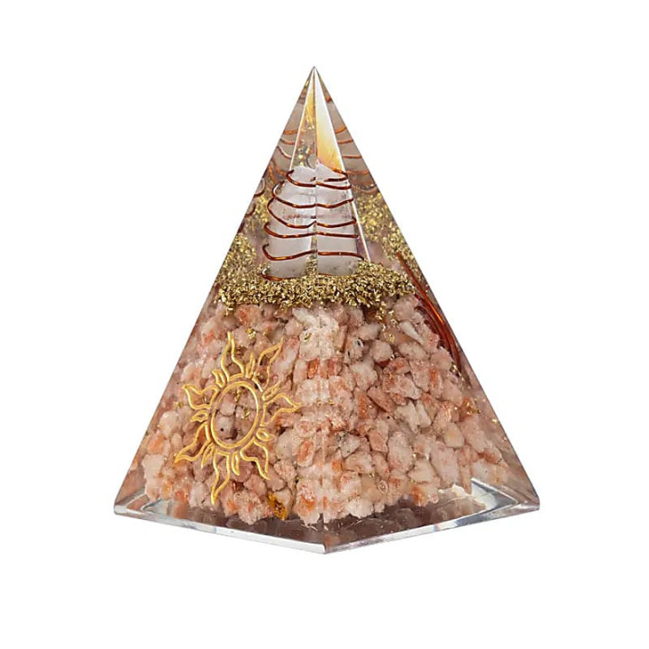 Pyramide orgonite en pierre du soleil et symbole solaire | Pieralune