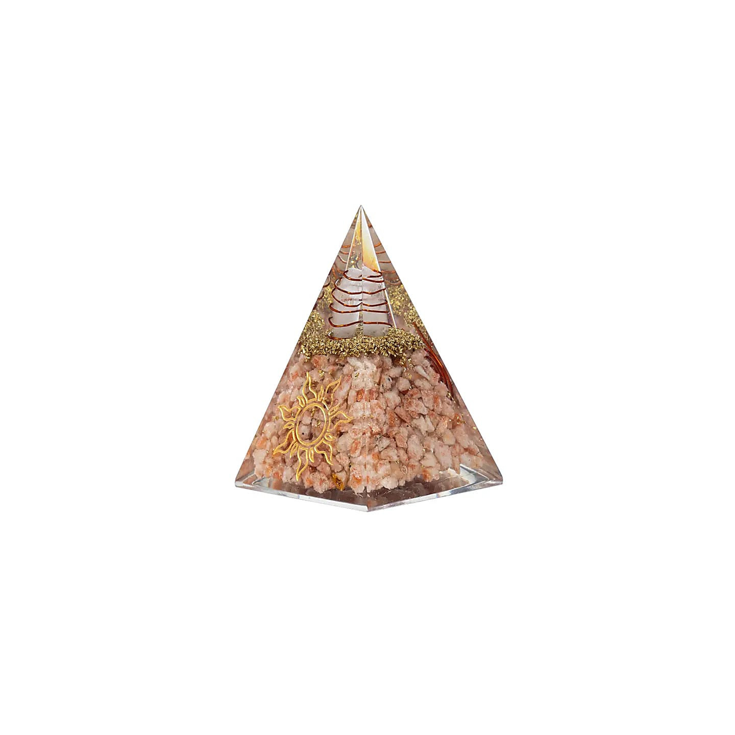 Pyramide orgonite en pierre du soleil et symbole solaire | Pieralune