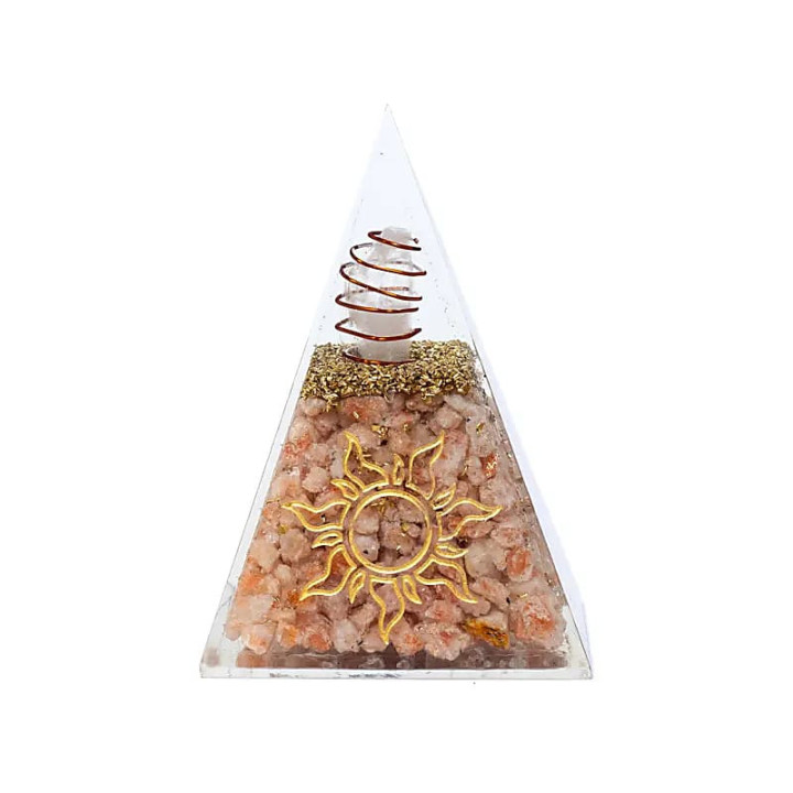 Pyramide orgonite en pierre du soleil et symbole solaire | Pieralune