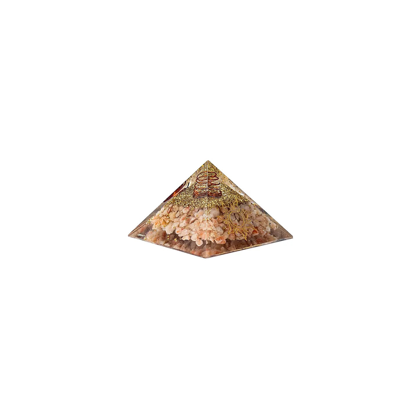 Pyramide d'orgonite pierre du soleil et symbole solaire | Pieralune