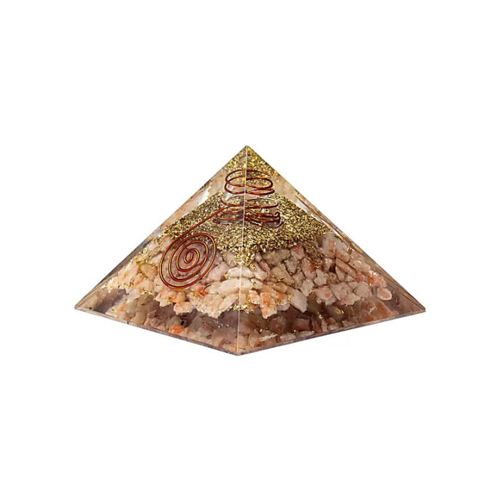 Pyramide d'orgonite pierre du soleil et symbole solaire | Pieralune