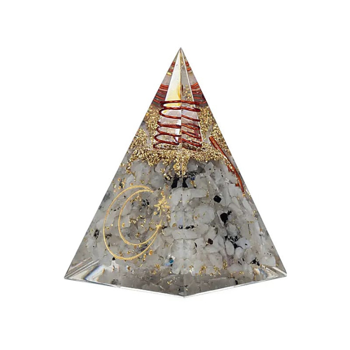 Pyramide orgonite en pierre de lune avec symbole de la ... | Pieralune
