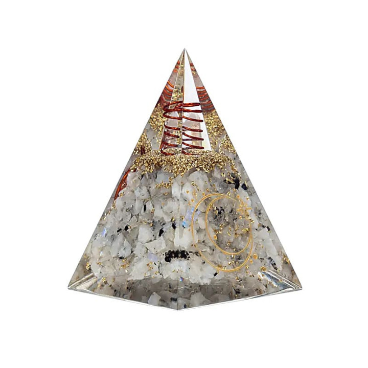 Pyramide orgonite en pierre de lune avec symbole de la ... | Pieralune