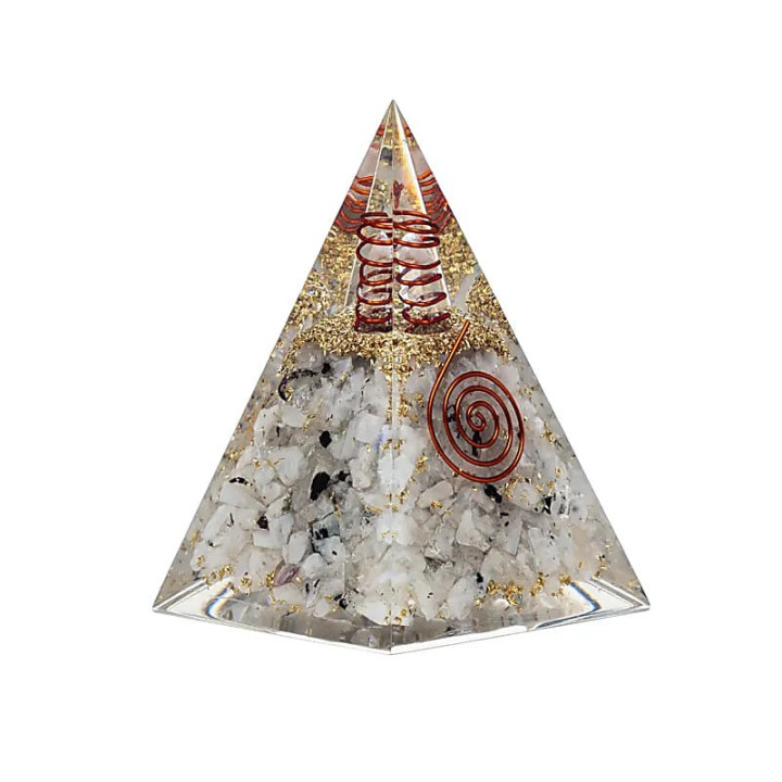 Pyramide orgonite en pierre de lune avec symbole de la ... | Pieralune