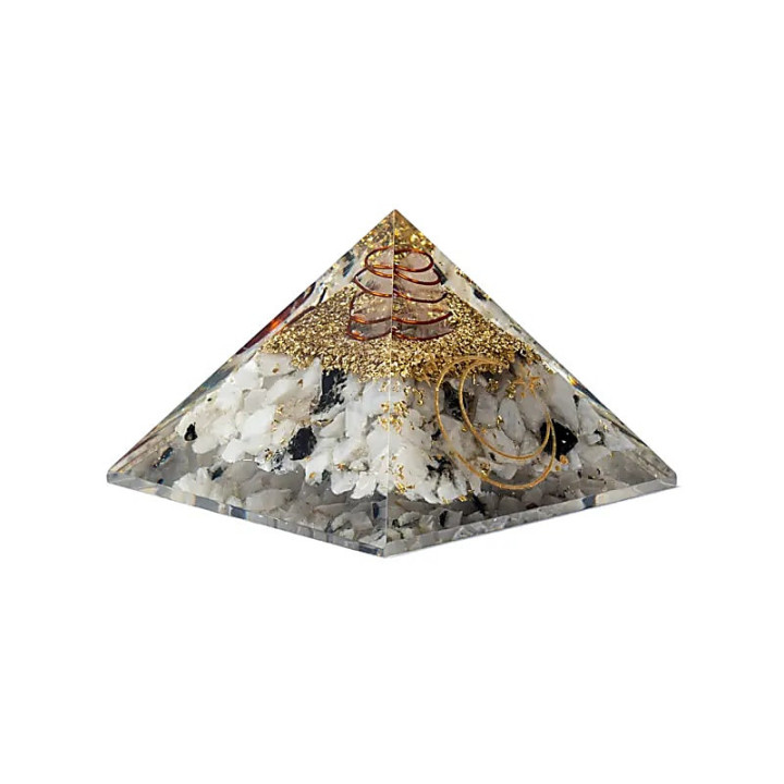 Pyramide d'orgonite en pierre de lune et symbole lunaire | Pieralune
