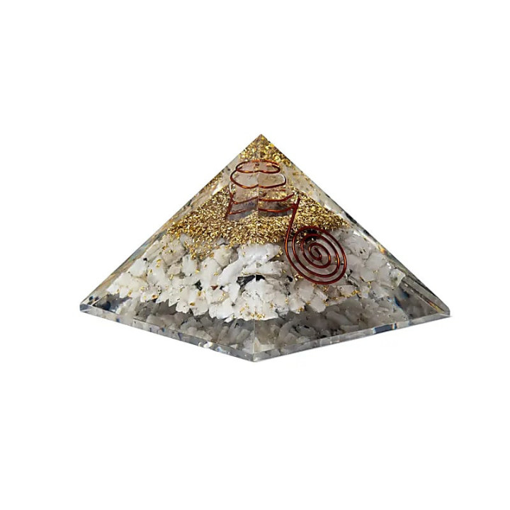 Pyramide d'orgonite en pierre de lune et symbole lunaire | Pieralune