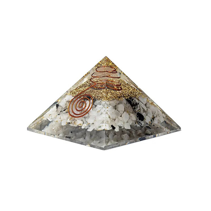 Pyramide d'orgonite en pierre de lune et symbole lunaire | Pieralune