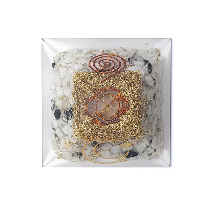 Pyramide d'orgonite en pierre de lune et symbole lunaire | Pieralune