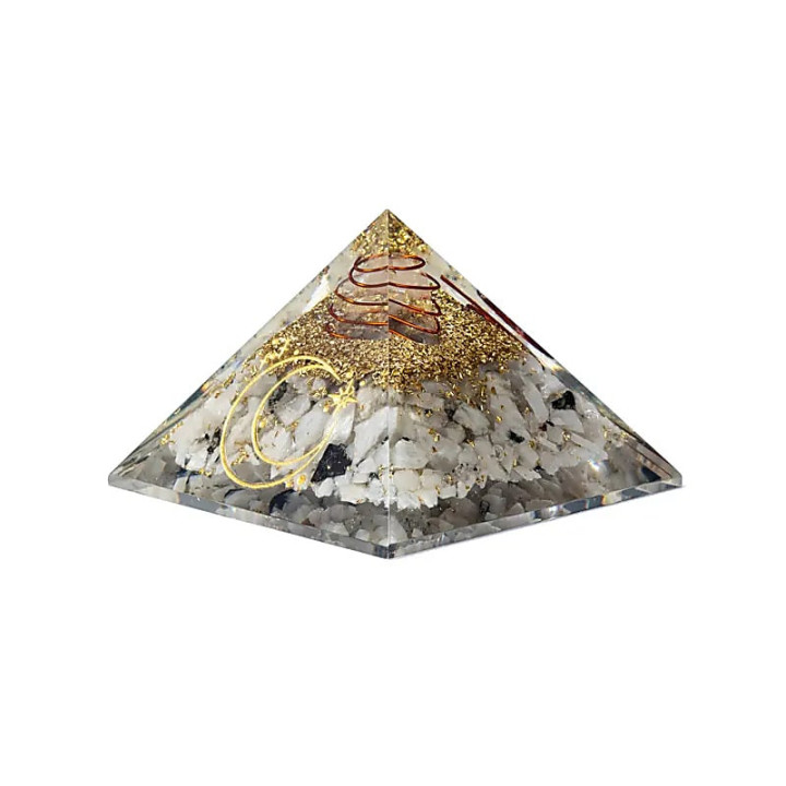 Pyramide d'orgonite en pierre de lune et symbole lunaire | Pieralune