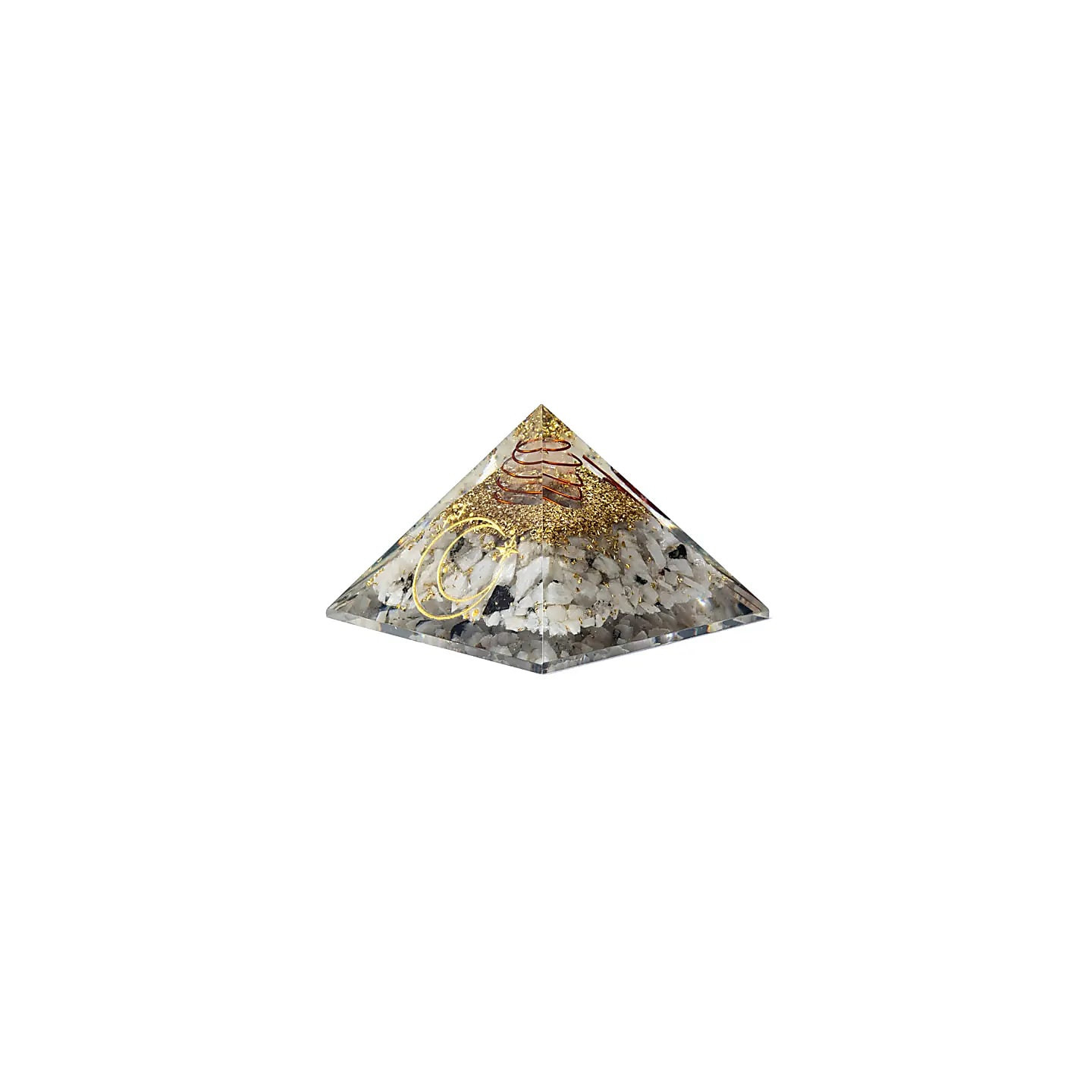 Pyramide d'orgonite en pierre de lune et symbole lunaire | Pieralune
