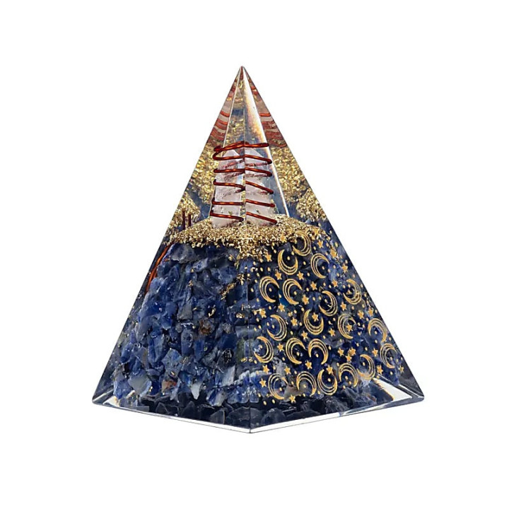 Pyramide d'Orgonite Sodalite avec lune et étoiles | Pieralune