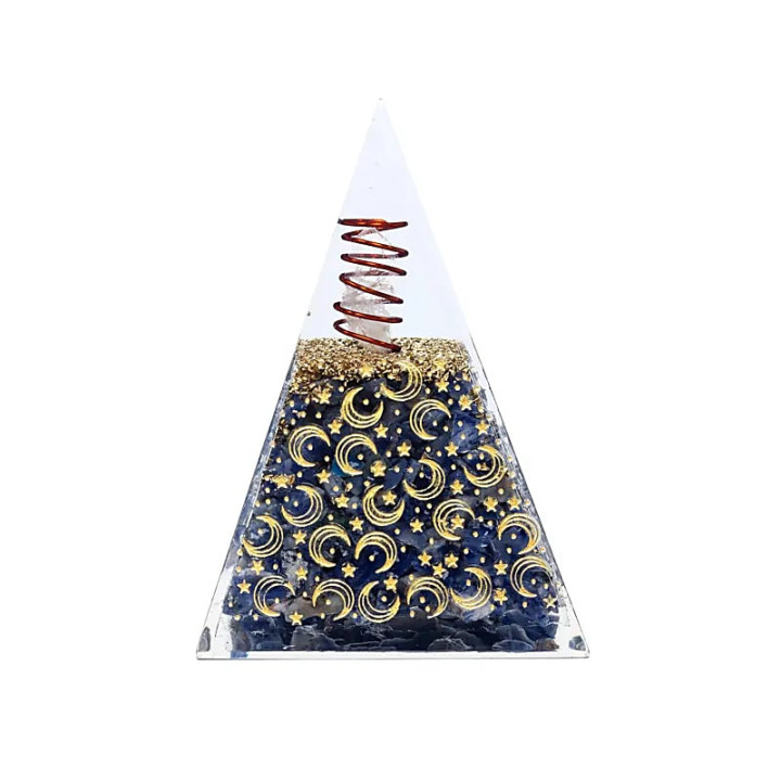 Pyramide d'Orgonite Sodalite avec lune et étoiles | Pieralune