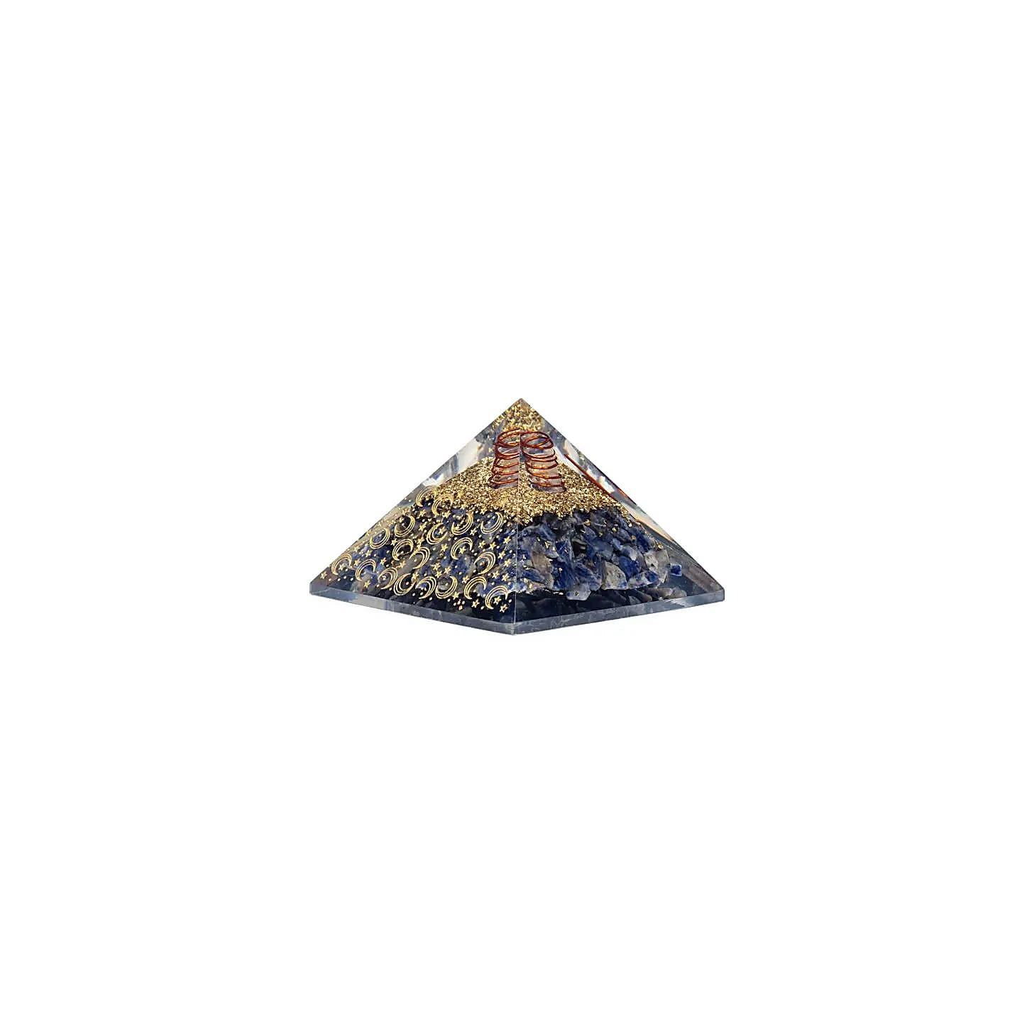 Pyramide d'orgonite sodalite avec lune et étoiles | Pieralune