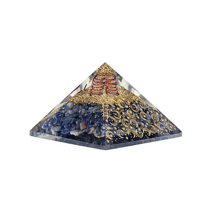 Pyramide d'orgonite sodalite avec lune et étoiles | Pieralune