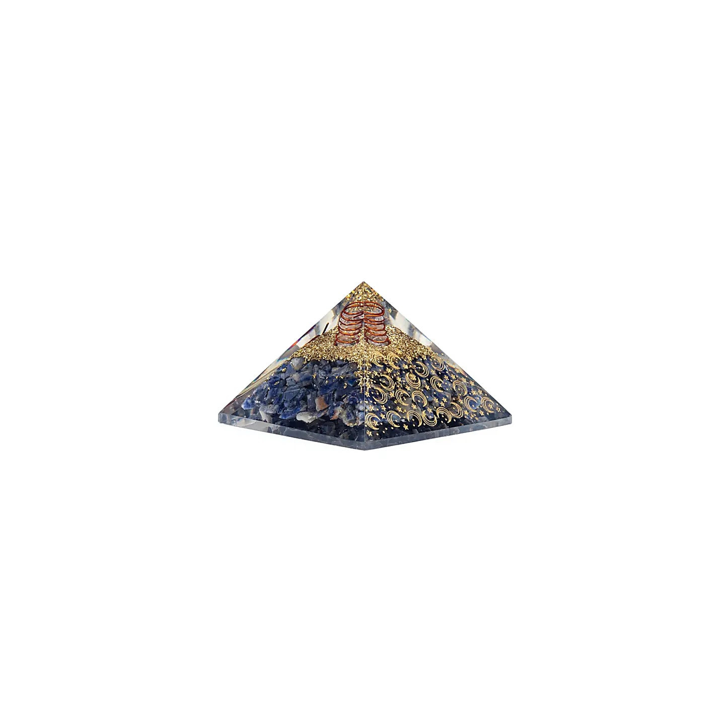 Pyramide d'orgonite sodalite avec lune et étoiles | Pieralune