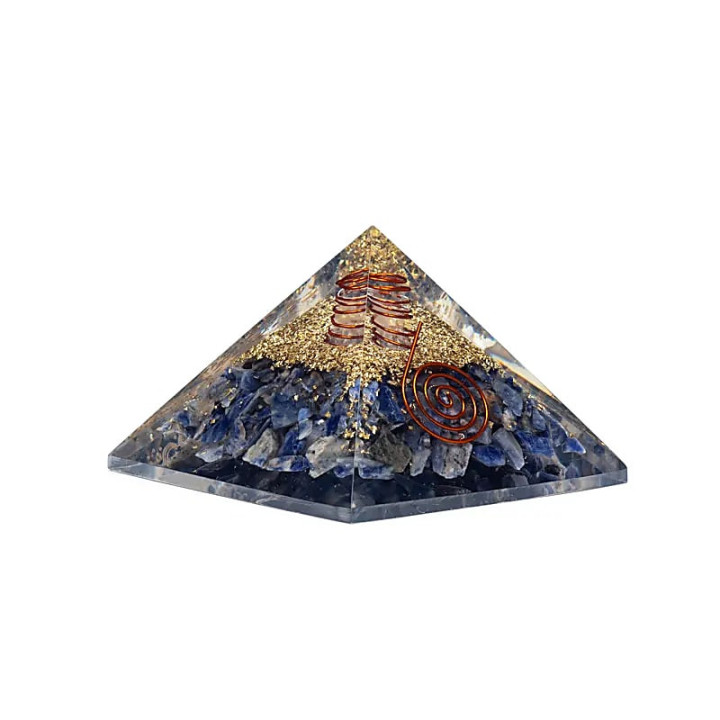 Pyramide d'orgonite sodalite avec lune et étoiles | Pieralune