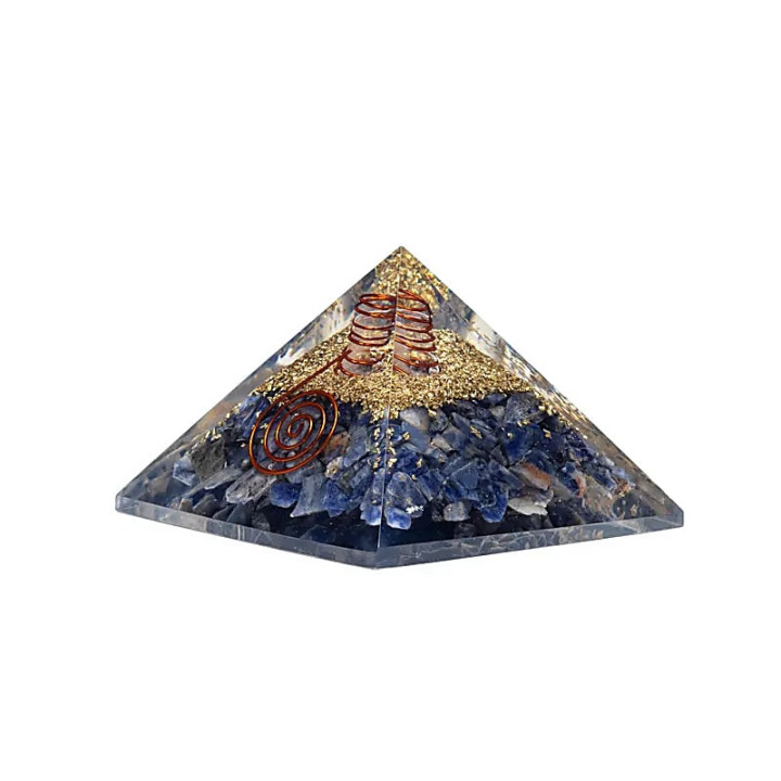 Pyramide d'orgonite sodalite avec lune et étoiles | Pieralune