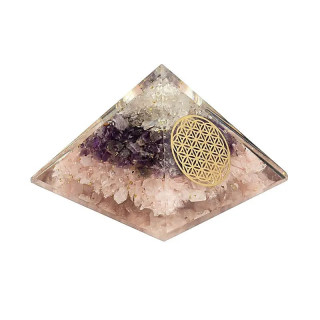 Orgonite pyramide triangle d’or avec Fleur de Vie | Pieralune