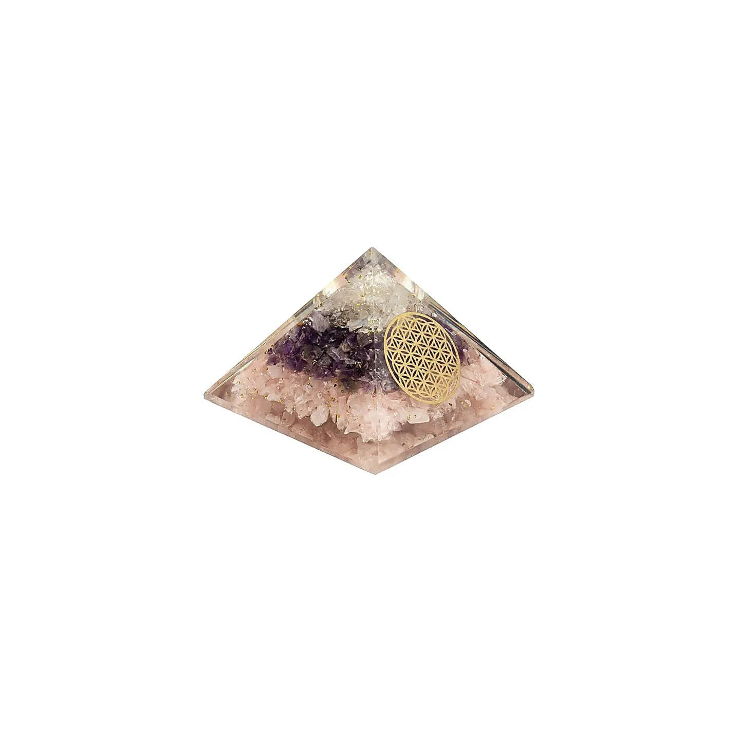 Orgonite pyramide triangle d’or avec Fleur de Vie | Pieralune