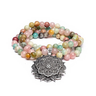 Mala Quartz rose/ Amazonite/ Rhodonite + lotus | Pieralune