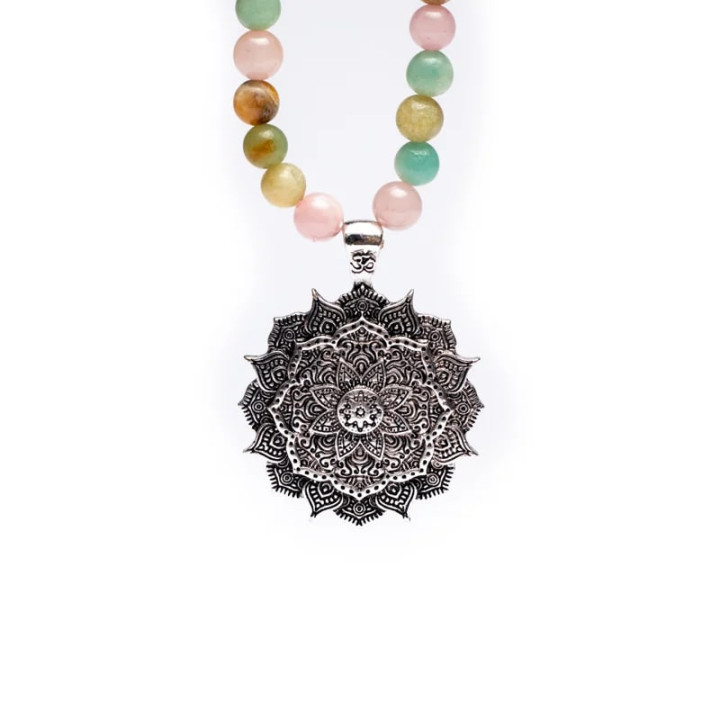Mala Quartz rose/ Amazonite/ Rhodonite + lotus | Pieralune