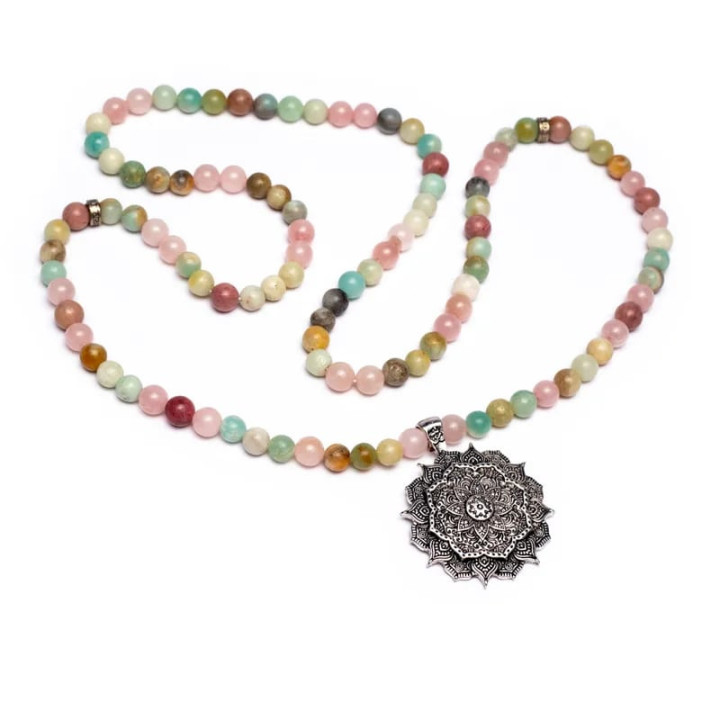Mala Quartz rose/ Amazonite/ Rhodonite + lotus | Pieralune