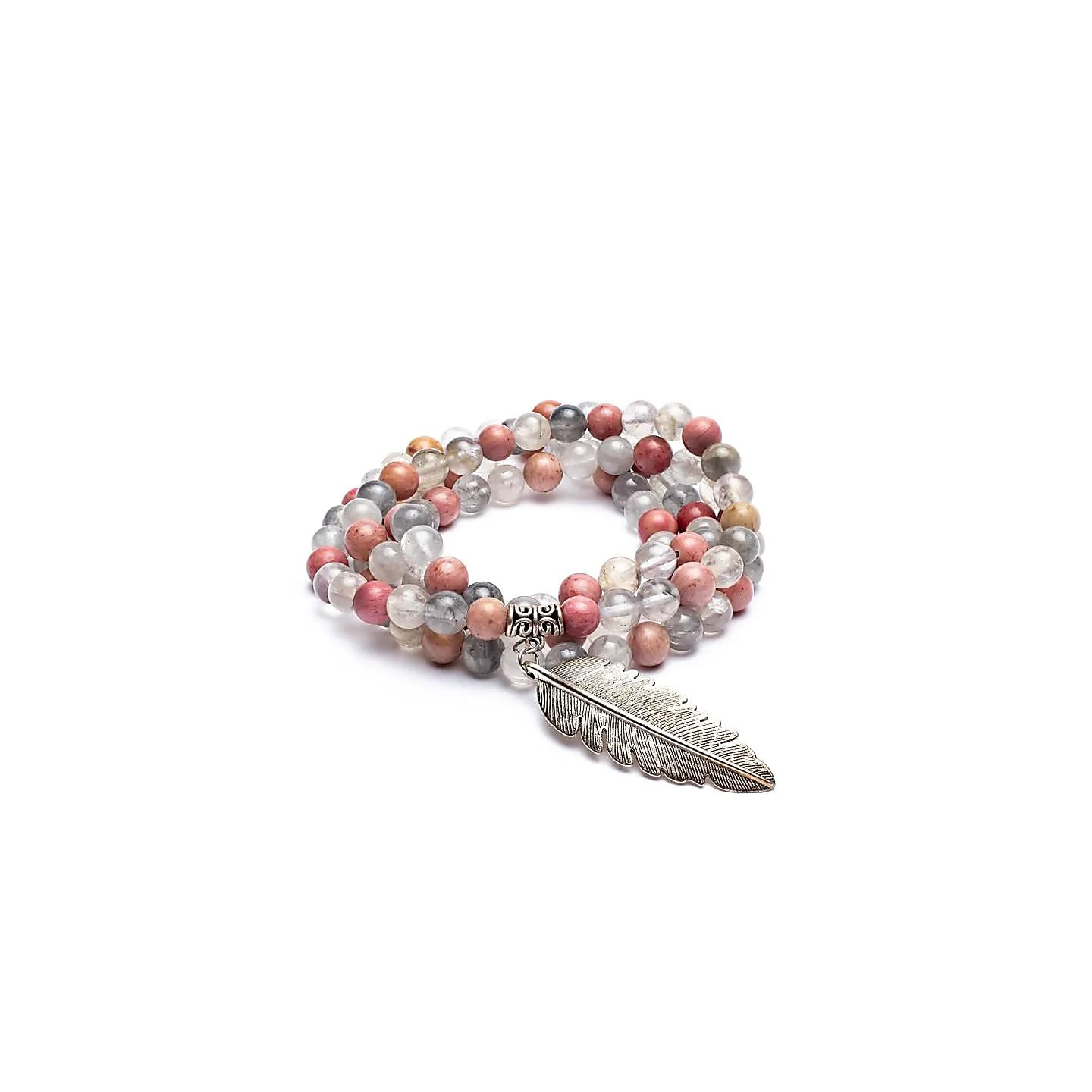 Mala Rhodonite/ Quartz gris + plume | Pieralune