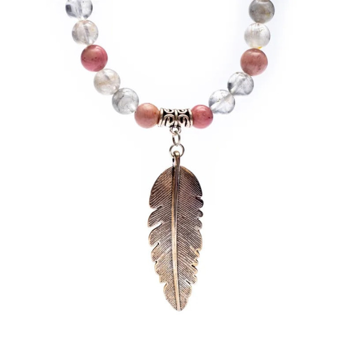 Mala Rhodonite/ Quartz gris + plume | Pieralune