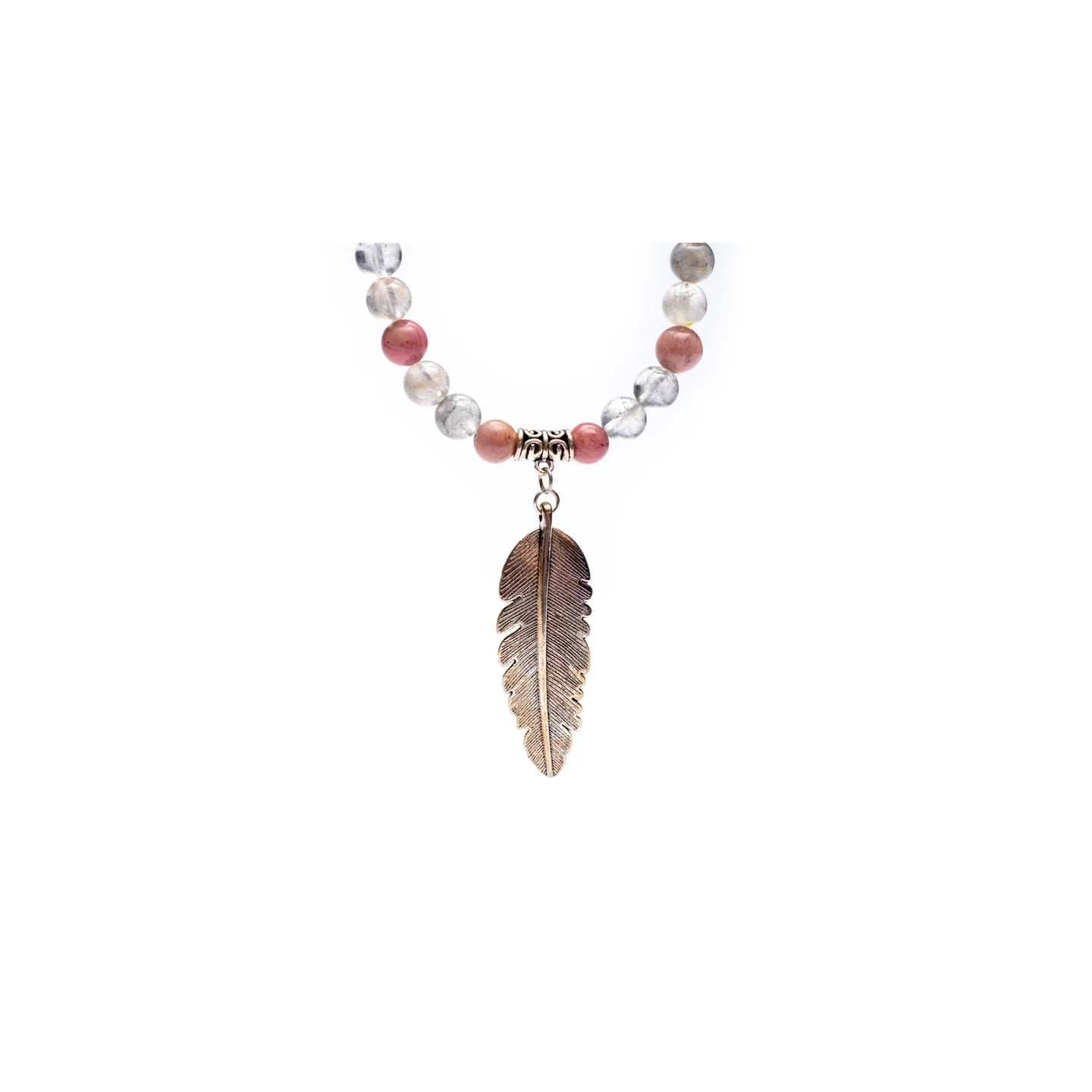 Mala Rhodonite/ Quartz gris + plume | Pieralune