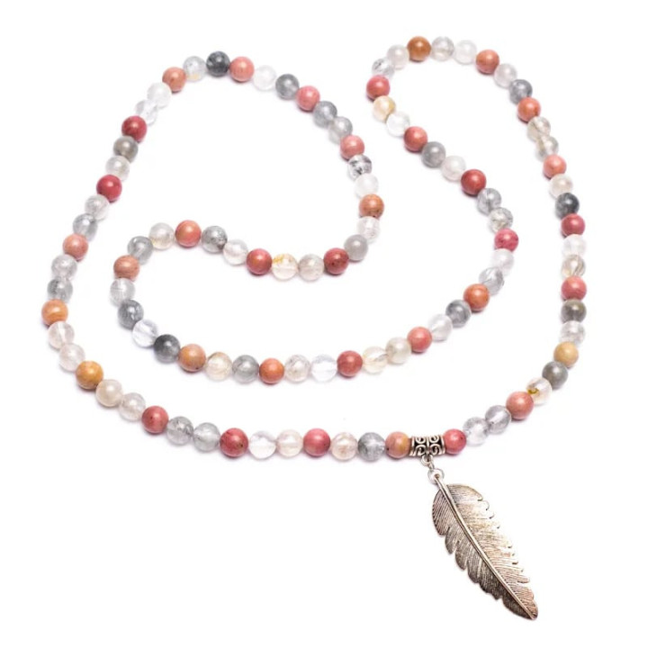 Mala Rhodonite/ Quartz gris + plume | Pieralune