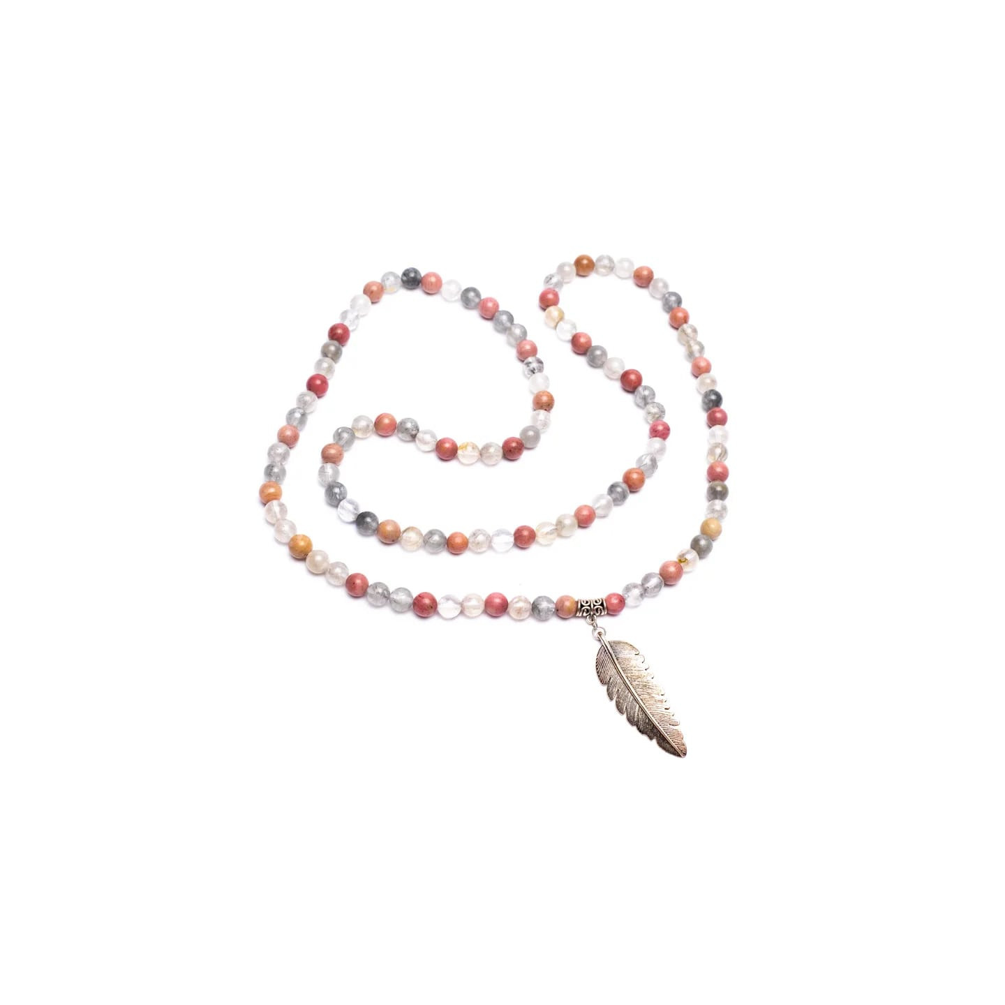 Mala Rhodonite/ Quartz gris + plume | Pieralune