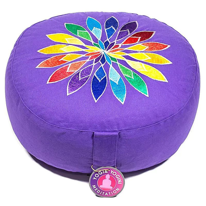 Coussin méditation violet fleur multicolore | Pieralune