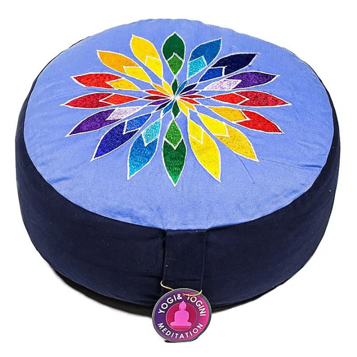 Coussin méditation Bleu fleur multicolore | Pieralune