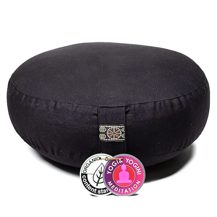 Coussin méditation modèle bas noir coton BIO (OCS) | Pieralune