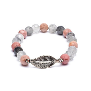 Mala/bracelet Rhodonite/ Quartz gris + plume | Pieralune