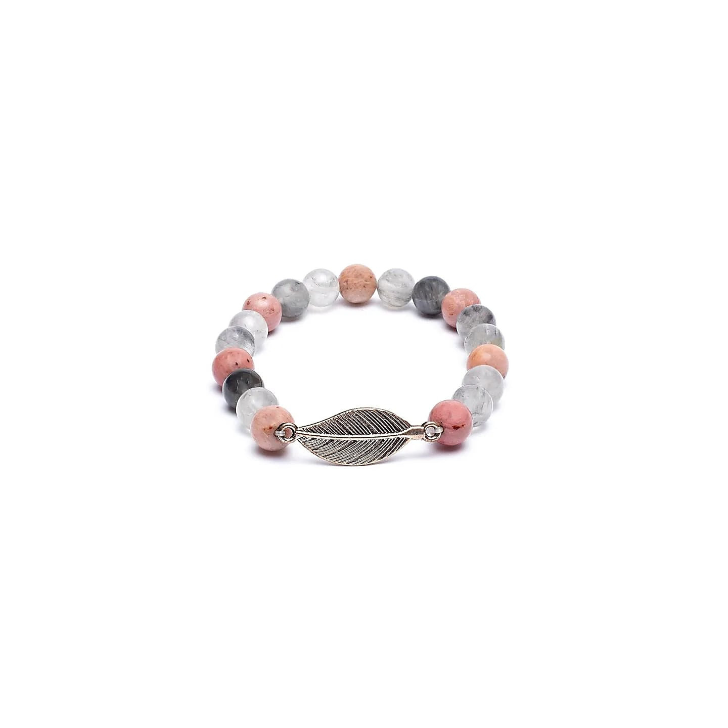 Mala/bracelet Rhodonite/ Quartz gris + plume | Pieralune
